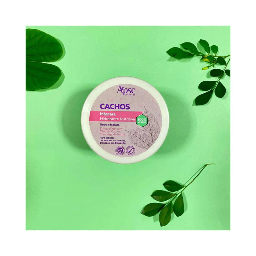 Tampa da Máscara Capilar Apice Cachos Hidratante Nutritiva 500g com rótulo roxo e verde